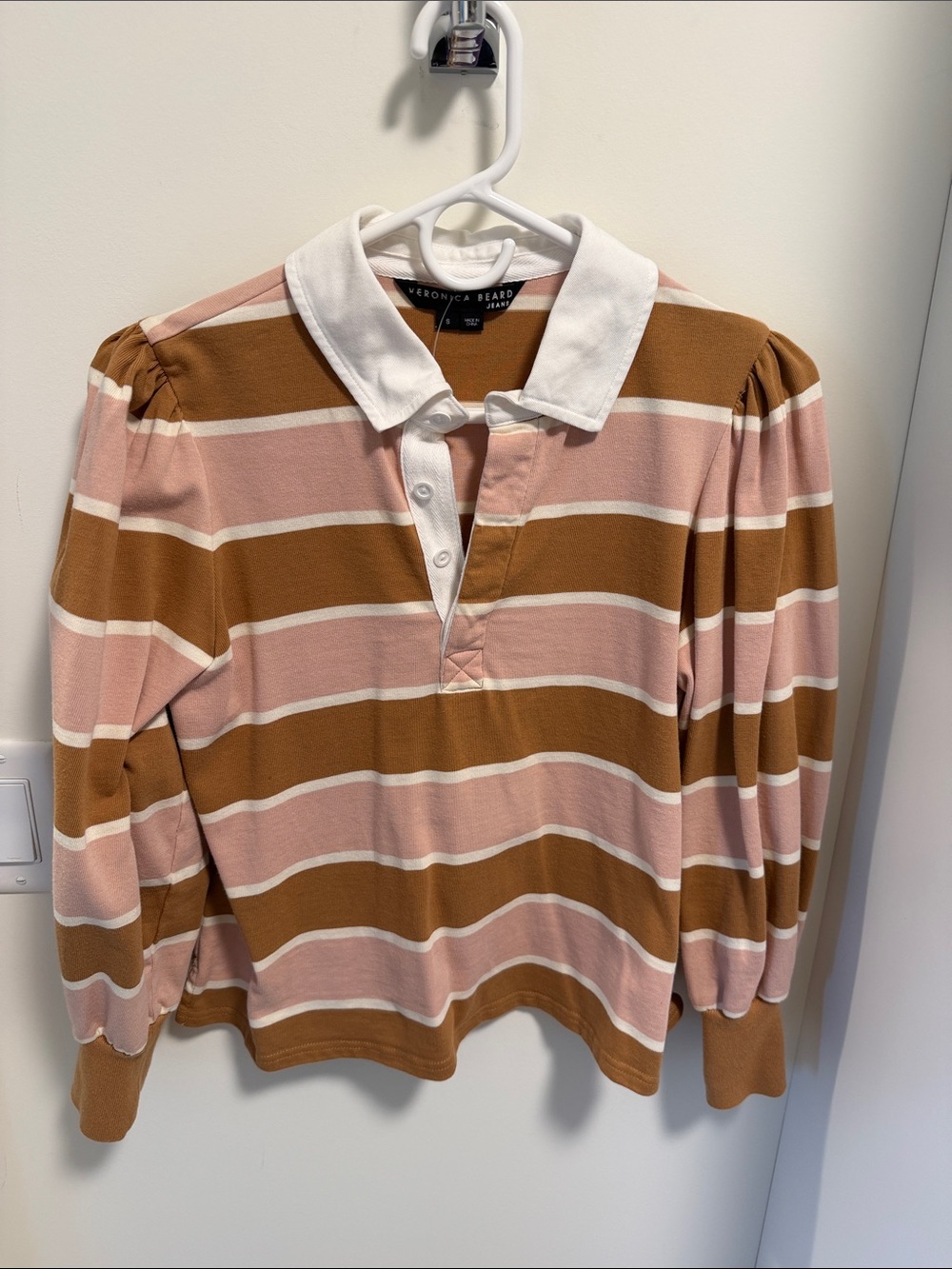 Veronica Beard Pink, Brown & White Striped Rugby Polo - Picture 2 of 3